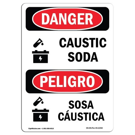 SIGNMISSION Safety Sign, OSHA Danger, 14" Height, Aluminum, Caustic Soda, Bilingual Spanish OS-DS-A-1014-VS-1058